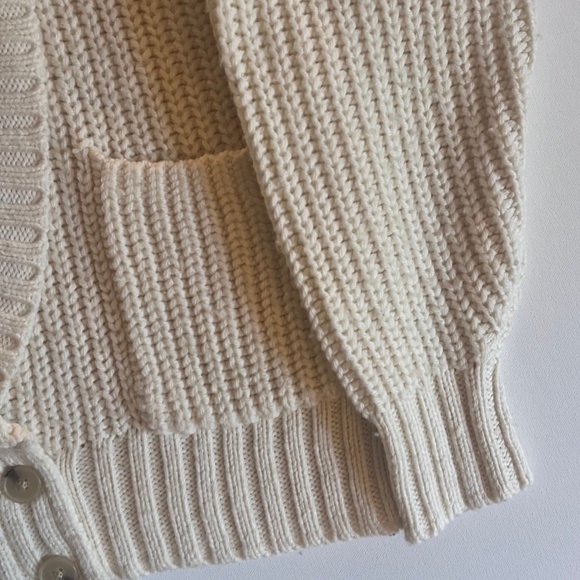 Anthropologie Oversized Wool Blend Deep V Cardigan Sweater Cream XS EUC - Picture 3 of 6